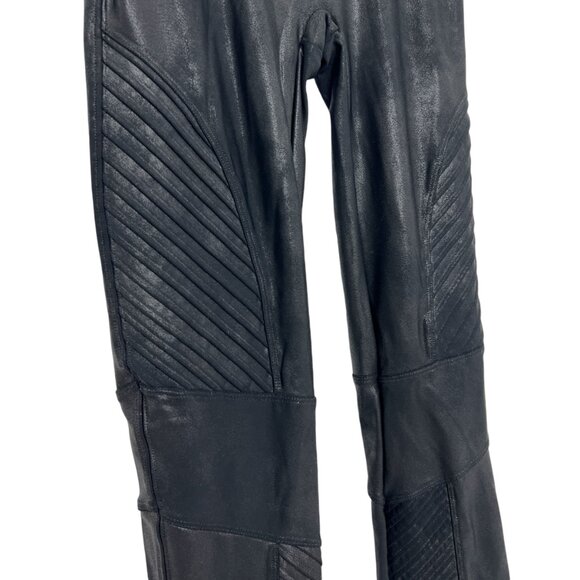 Spanx Faux Leather Women's High Rise Ribbed Moto Leggings Sized M - Picture 3 of 5